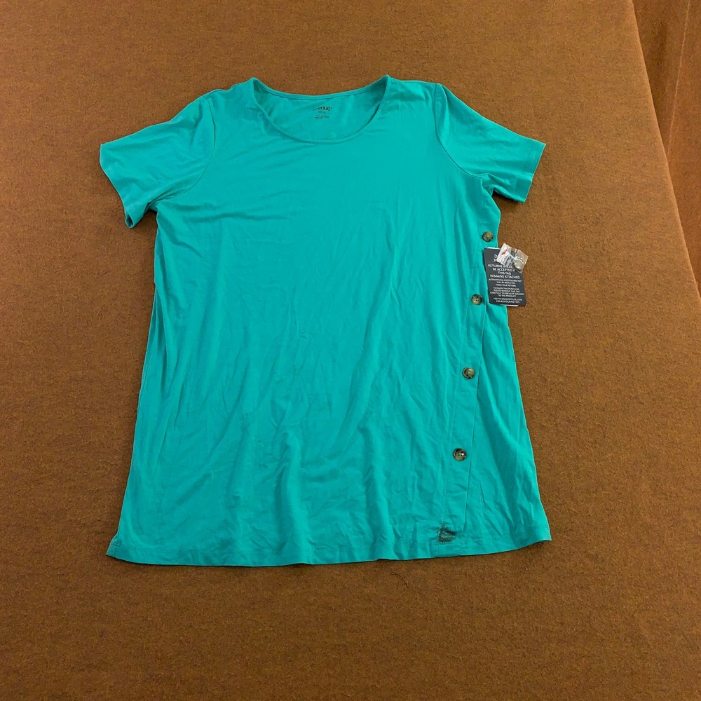 Avenue Womens 20 Teal Green Side Button Knit Short Sleeve T-Shirt Top NWT *Flaw